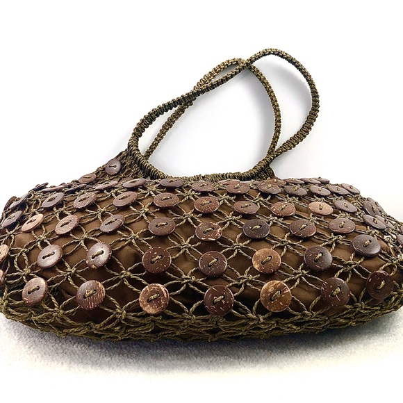 Cappelli Straworld Brown Lg Fishnet ButtonHobo Bag - Picture 3 of 9